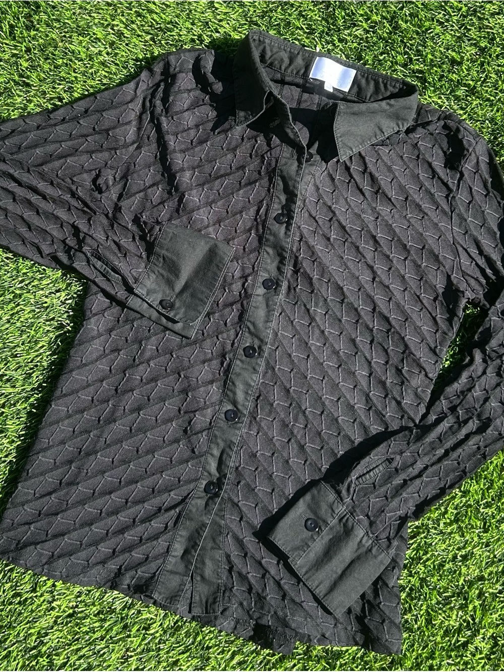 Black Textured Button-Up Shirt